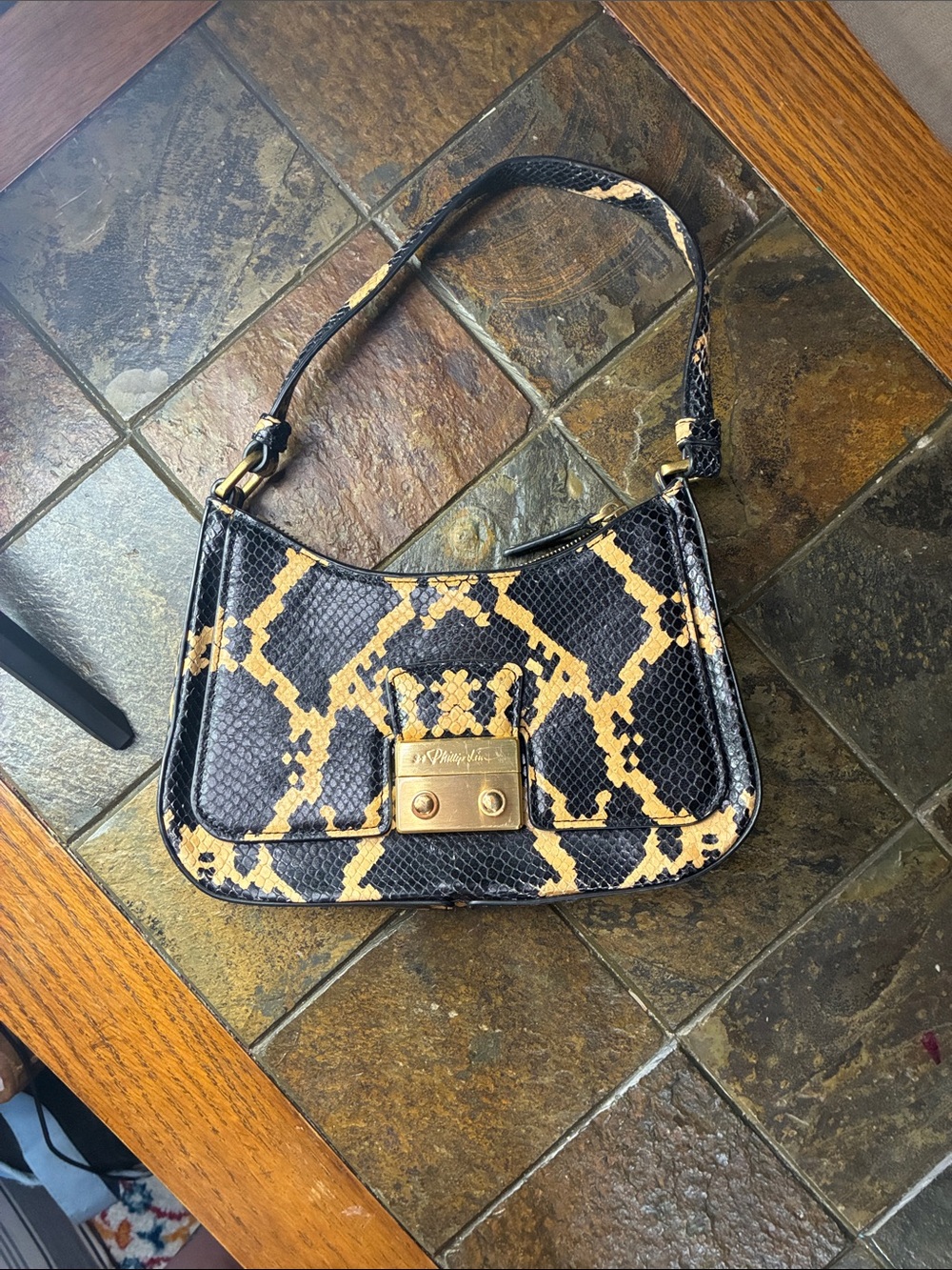 3.1 Phillip Lim Faux Snakeskin Shoulder Bag in Black and gold NWOT